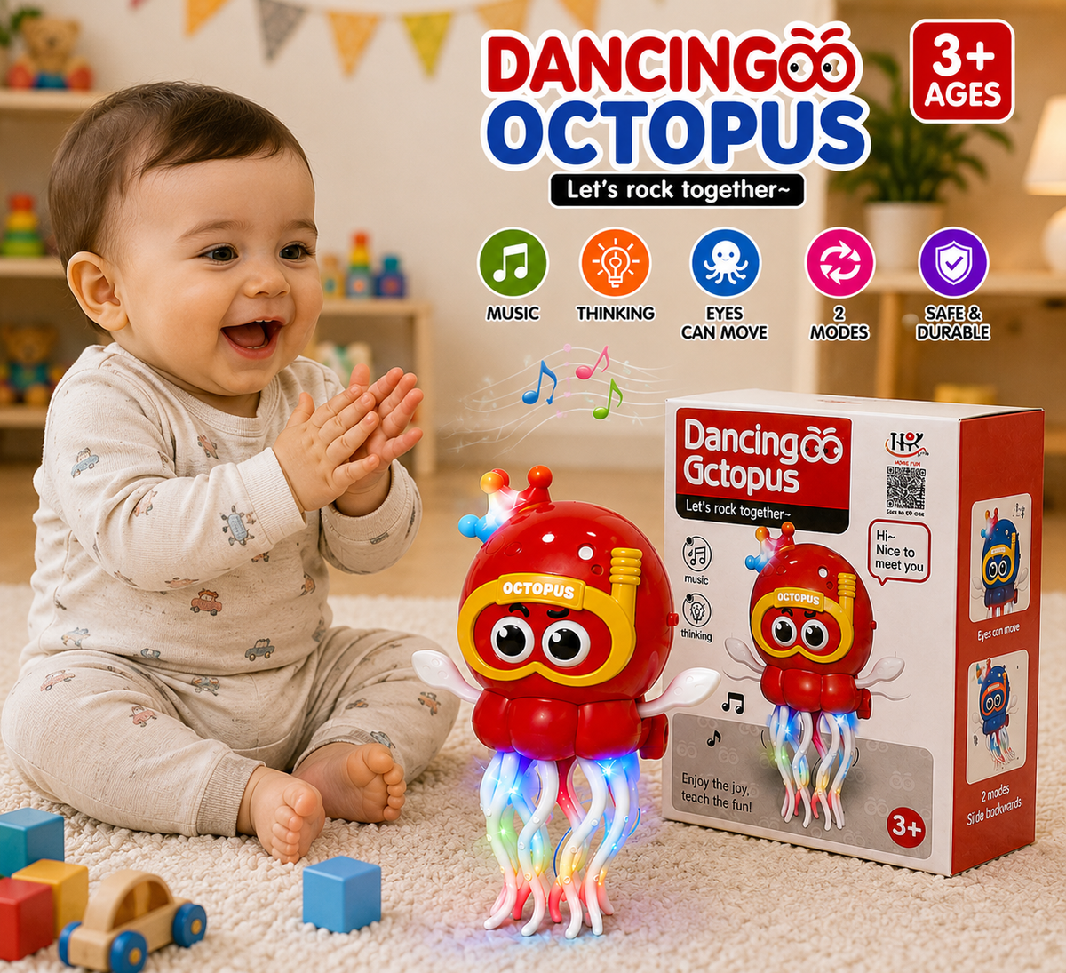 Interactive dancing octopus toy