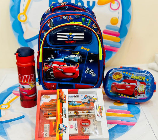 12 to 13 inches 3d cars themed bag set  playgroup/ nursery