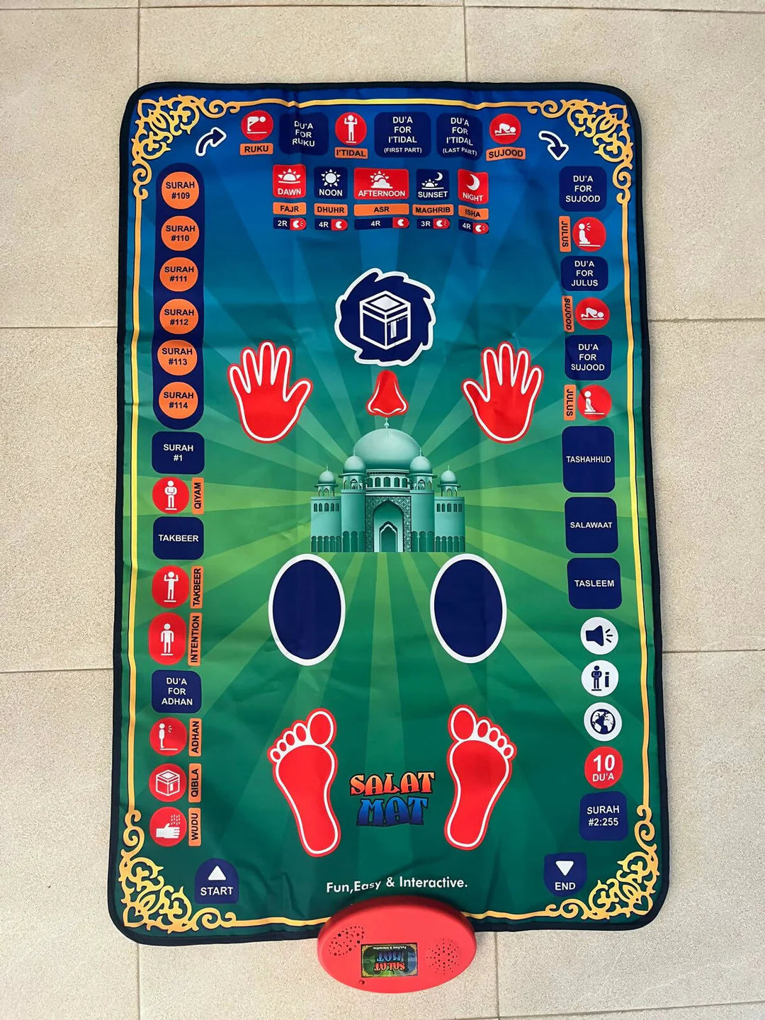 Make learning prayer easy and engaging for kids with this Interactive Kids' Namaz Mat. Designed with 36 touch-sensitive keys, it guides little ones through prayers in 7 different languages, making it a perfect tool for early Islamic education.