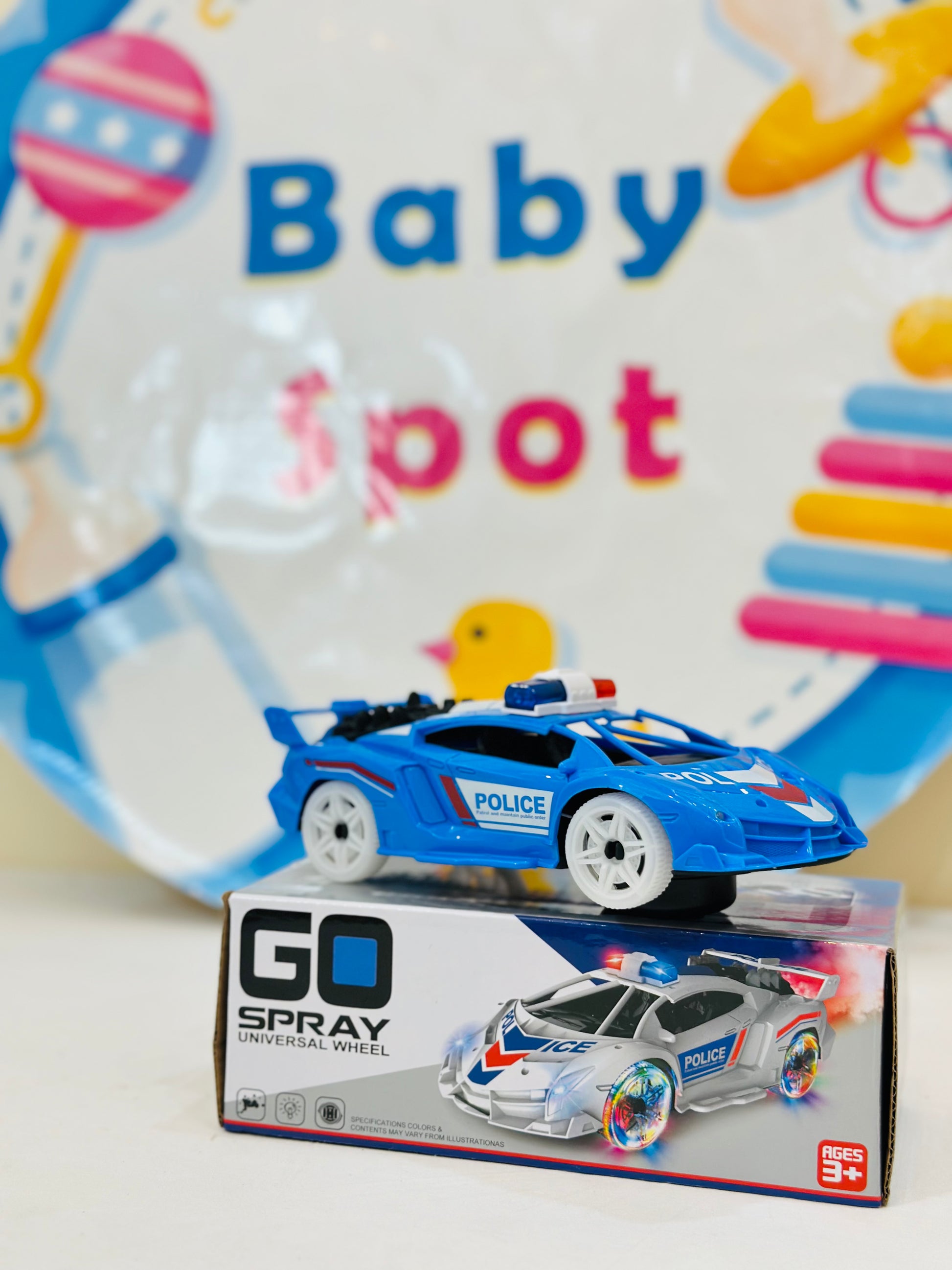 Gear up for high-speed chases with the Remote-Controlled Police Car, designed for thrilling stunts, drifts, and action-packed fun! Featuring a dynamic tail spray effect, flashing lights, and smooth remote control navigation, this 1:20 scale stunt car is perfect for young officers ready to patrol the streets in style.