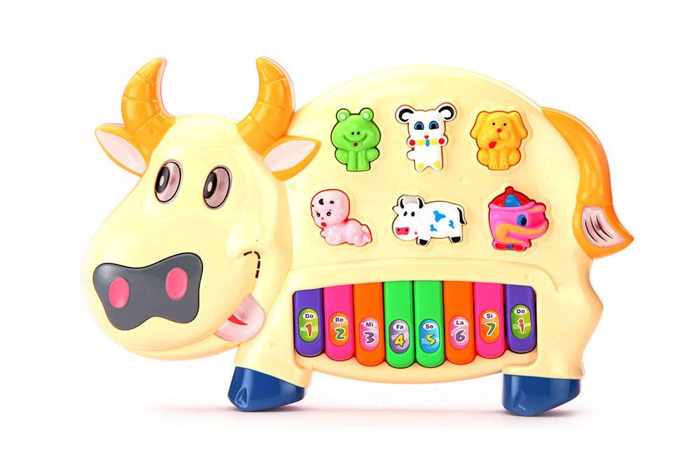 Bring joy and learning together with the Musical Cow Piano, designed to entertain and educate little musicians! This colorful and interactive toy features multiple melodies, rhymes, and fun animal sounds, making playtime more exciting. Kids can press the piano keys for different musical notes or tap the animal buttons to hear realistic animal sounds, sparking curiosity and creativity.