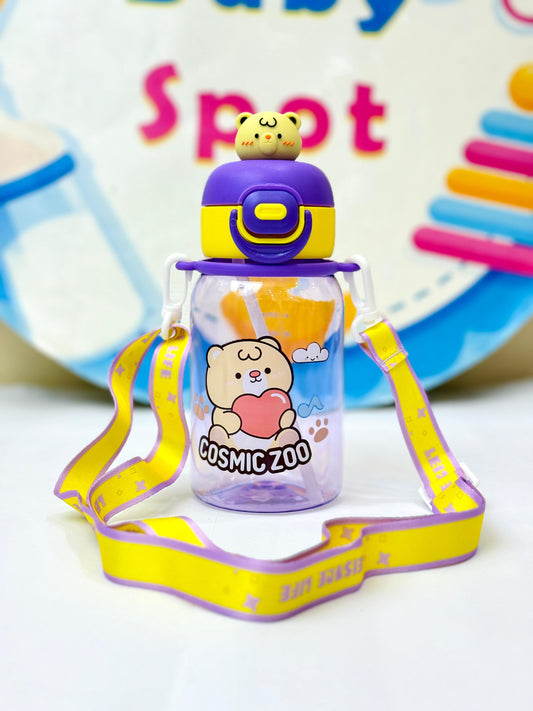 Cute Water Bottle 600 Ml Sipper Portable with Straw- purple