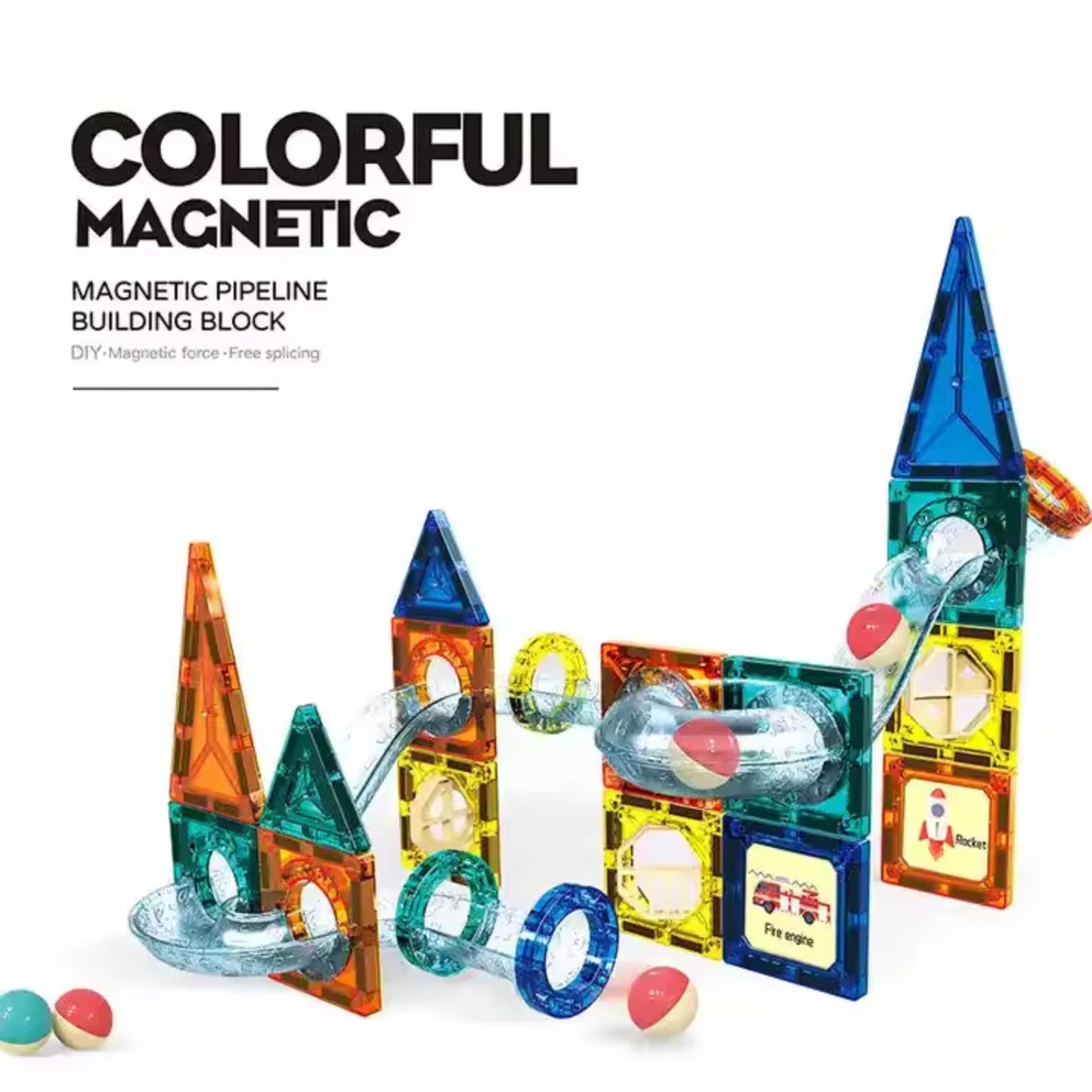 42pcs Magnetic Colorful Building Blocks with pipeline blocks