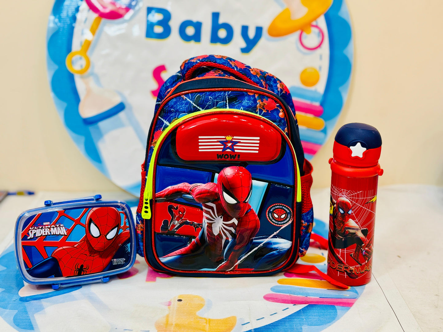 12 to 13 inches 3d Spiderman bag set- playgroup/ nursery