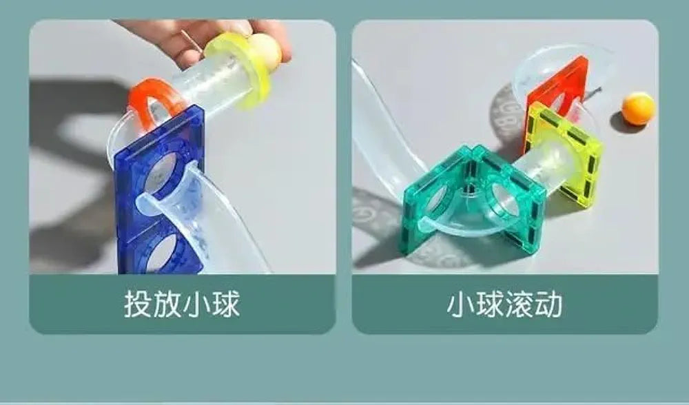 42-Piece Magnetic tiles with pipeline track  – STEM Learning Building Blocks for Kids