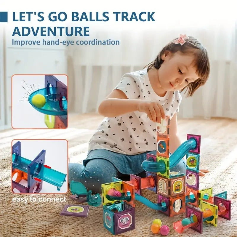42-Piece Magnetic tiles with pipeline track – STEM Learning Building Blocks for Kids