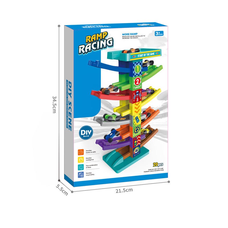 Toddler Car Ramp Toy with 6 Ramps and 8 Mini Cars for Racing Fun