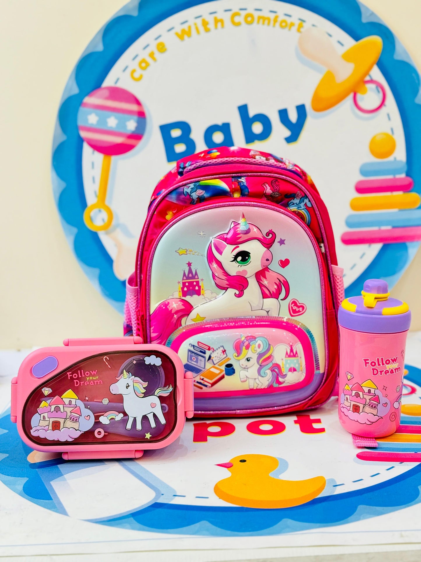 12 to 13 inches 3d unicorn bag set playgroup/ nursery