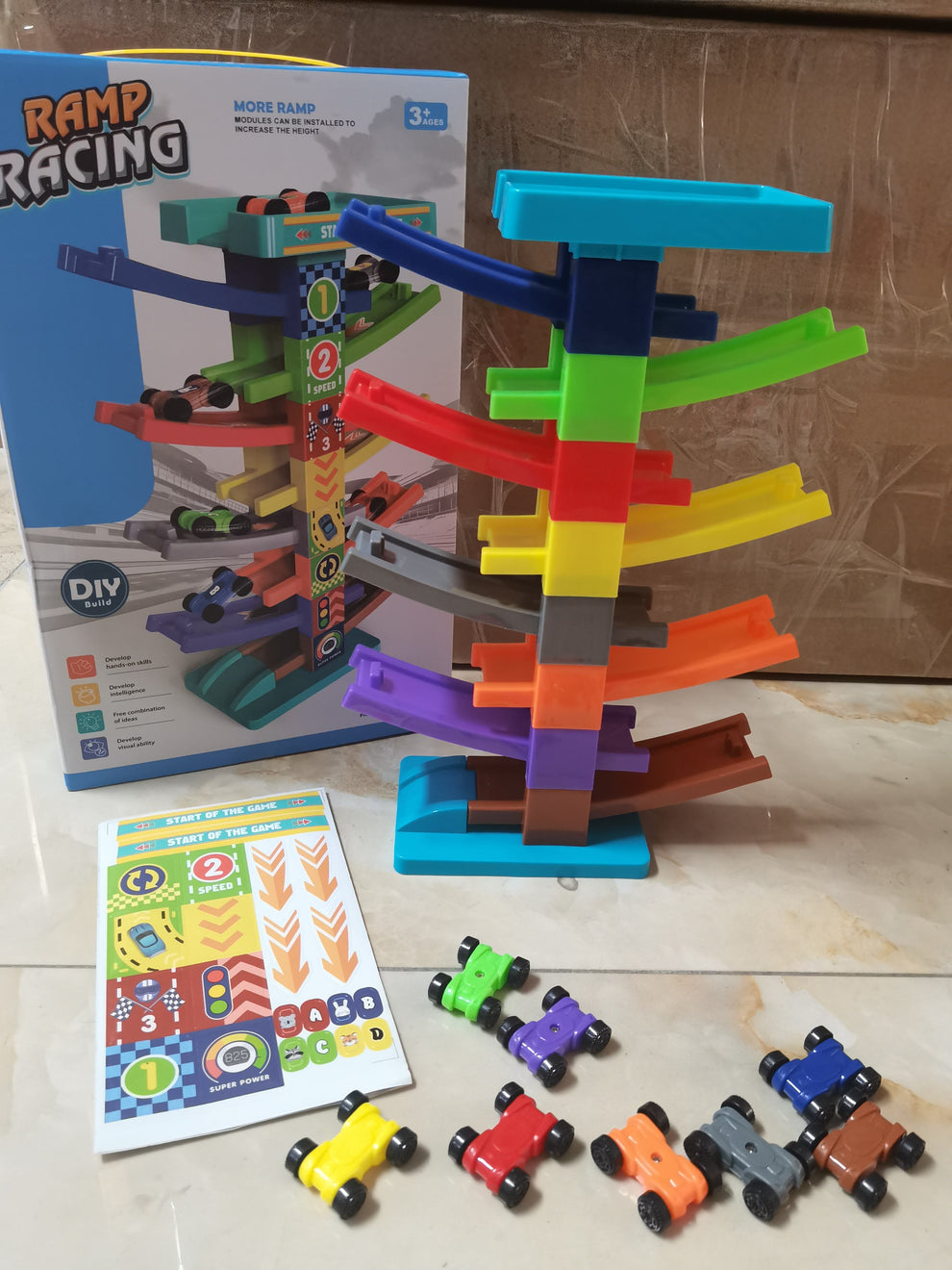 Toddler Car Ramp Toy with 6 Ramps and 8 Mini Cars for Racing Fun