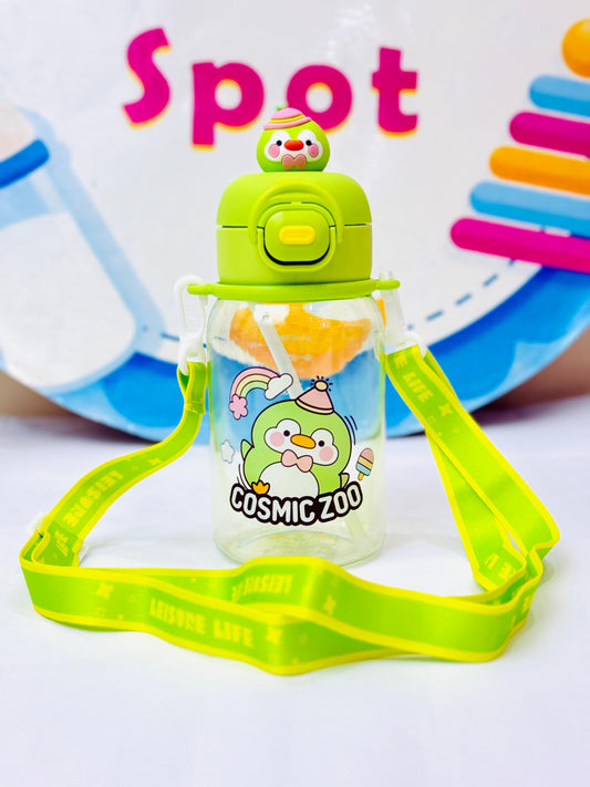Cute Water Bottle 600 Ml Sipper Portable with Straw- green