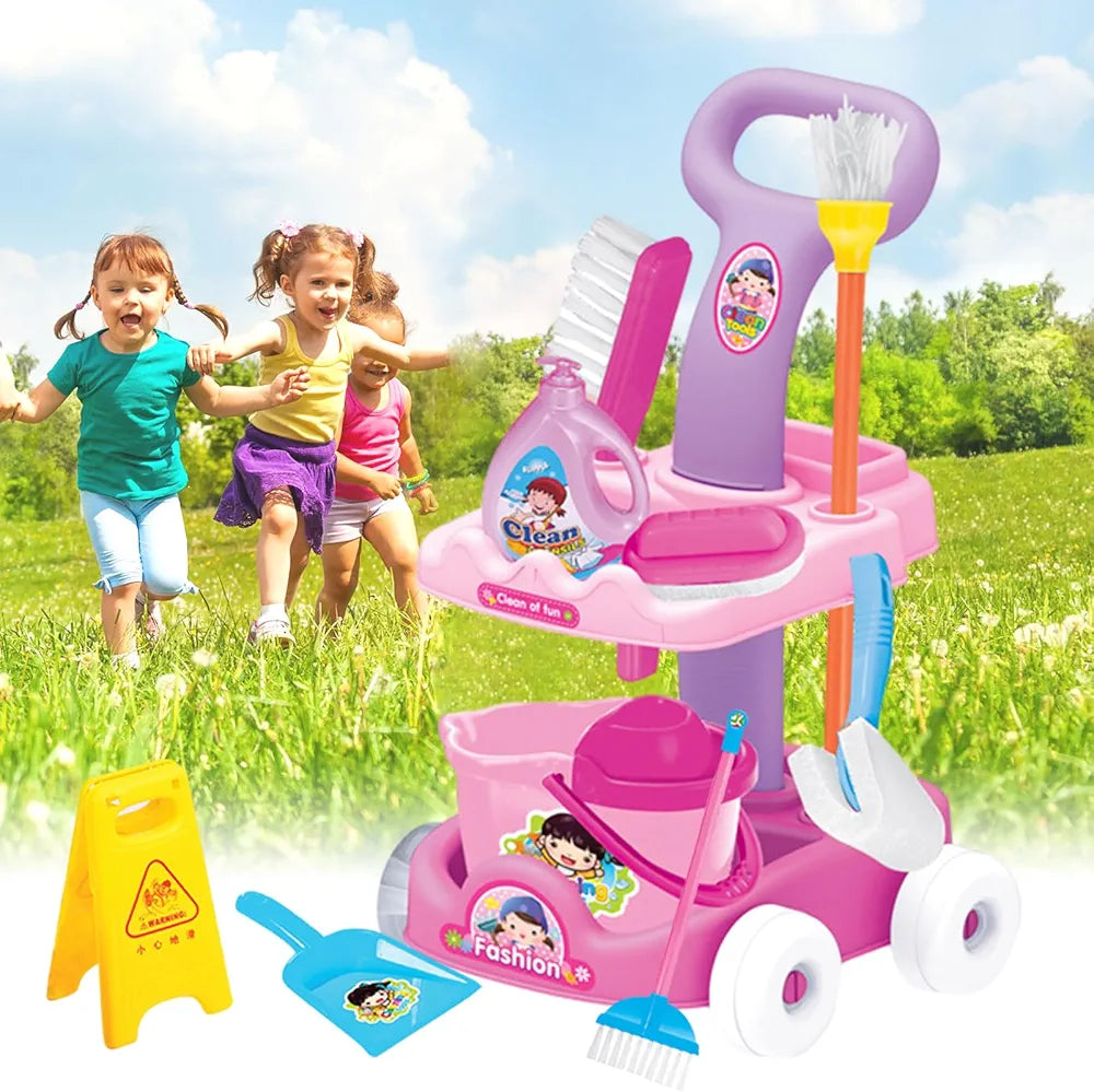 Realistic Cleaning Set Kit With Trolley Toy For Kid