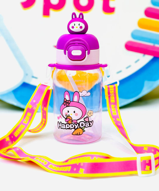 Cute Water Bottle 600 Ml Sipper Portable with Straw- PINK