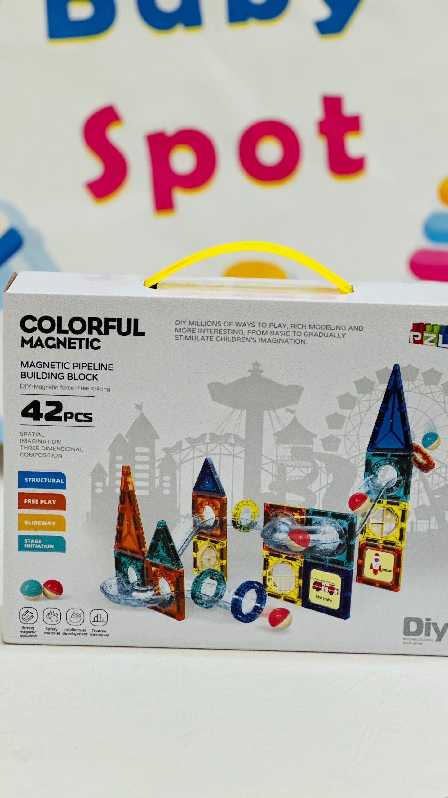 42pcs Magnetic Colorful Building Blocks with pipeline blocks