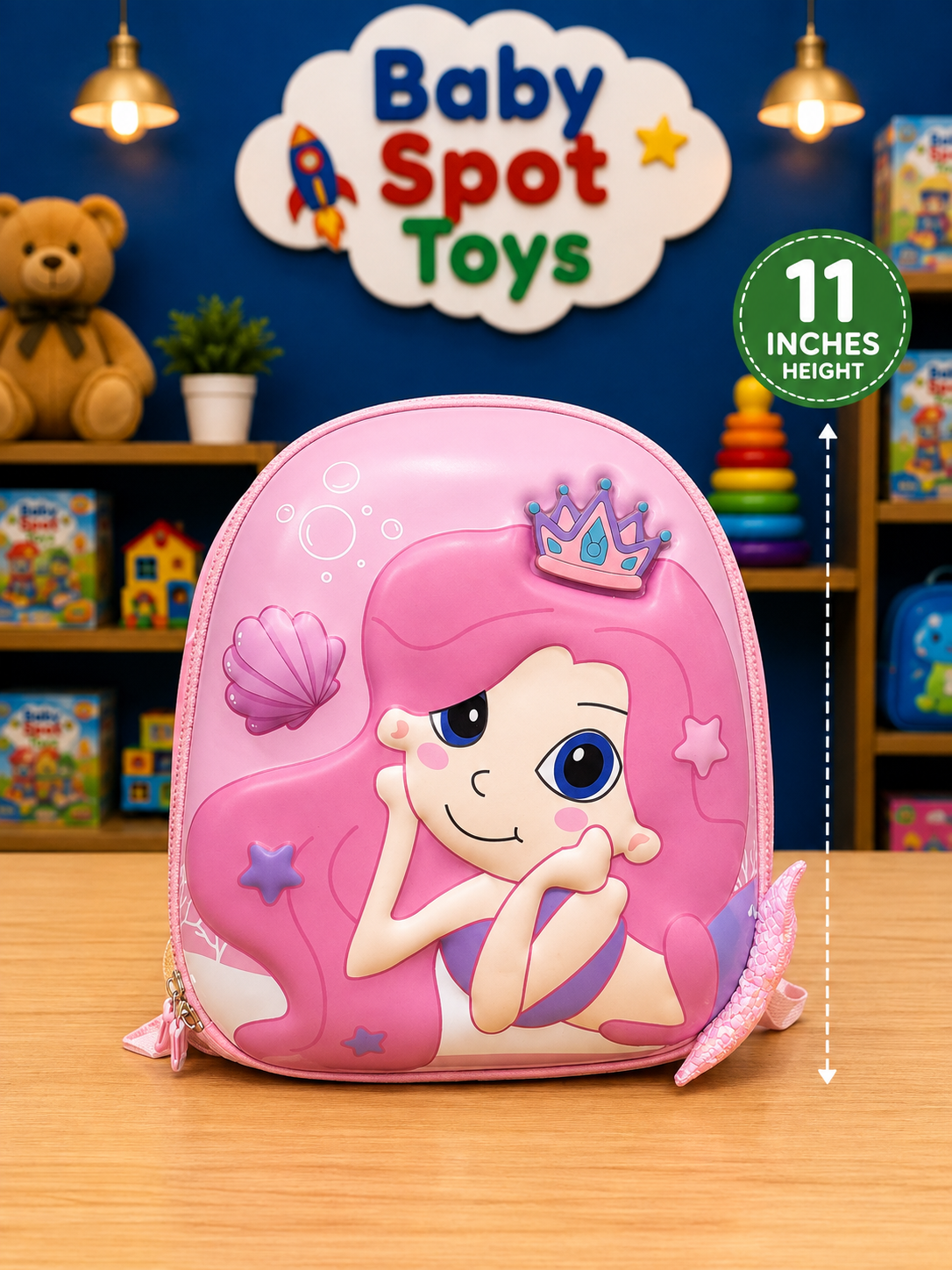 3D Mermaid Princess Kids Backpack – Pink 11-Inch Preschool & Travel Bag
