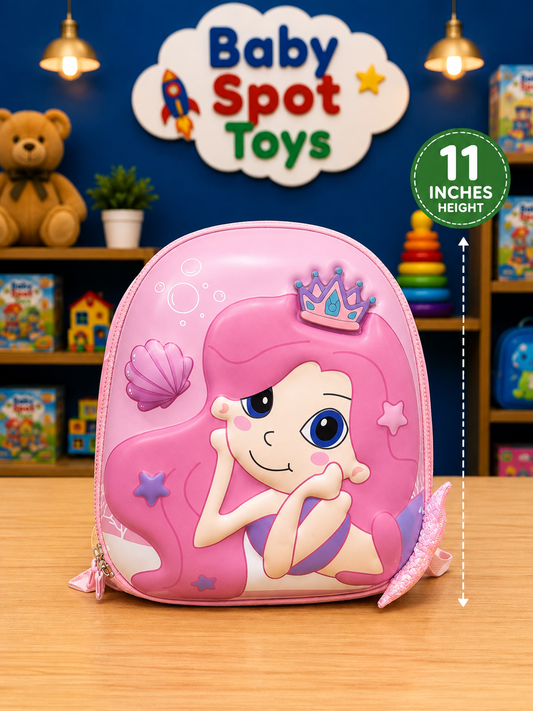 3D Mermaid Princess Kids Backpack – Pink 11-Inch Preschool & Travel Bag