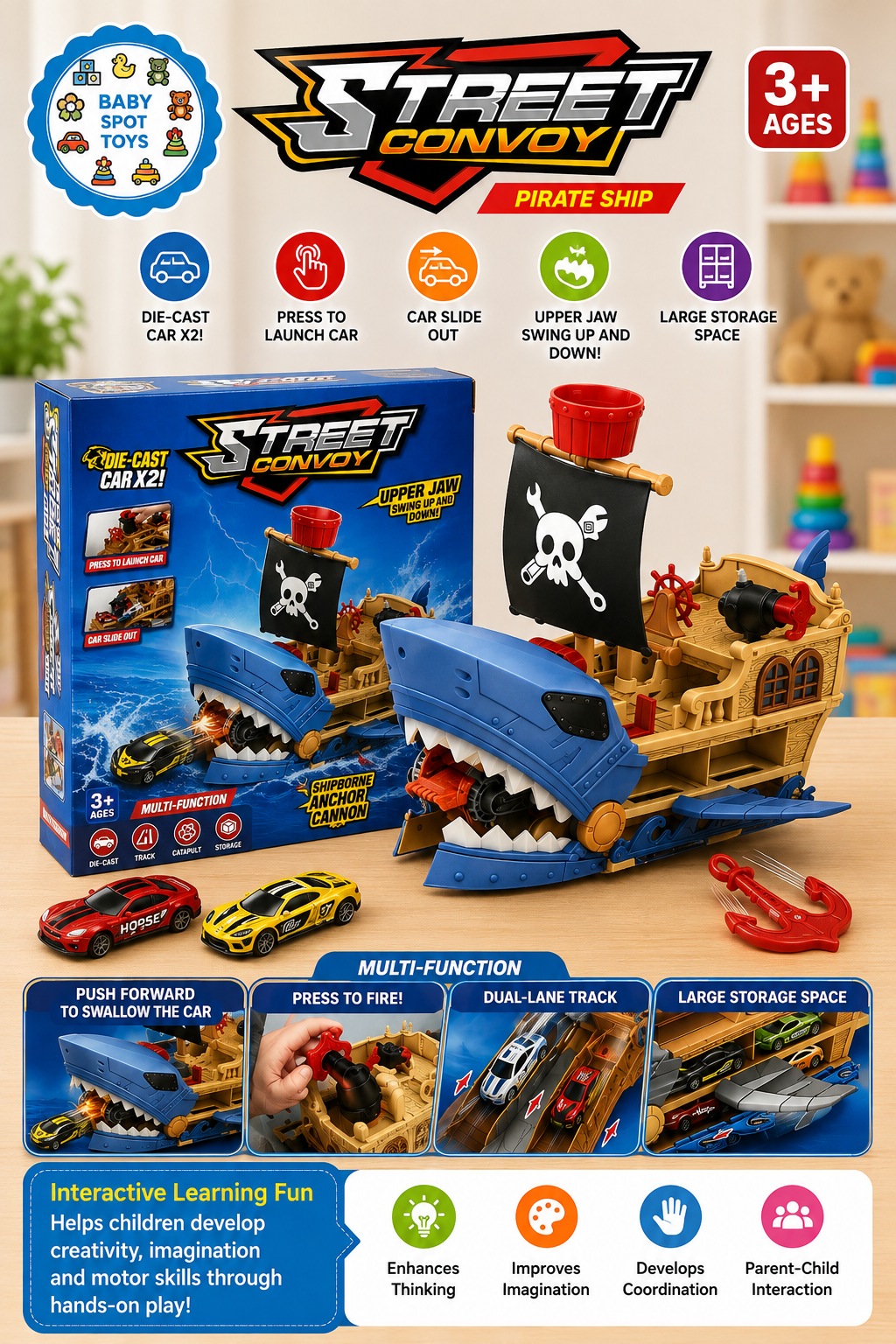Street Convoy pirate ship car playset