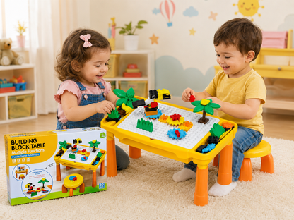 30-piece DIY building blocks table with stool