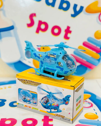 Rotating helicopter toy with lights and sound