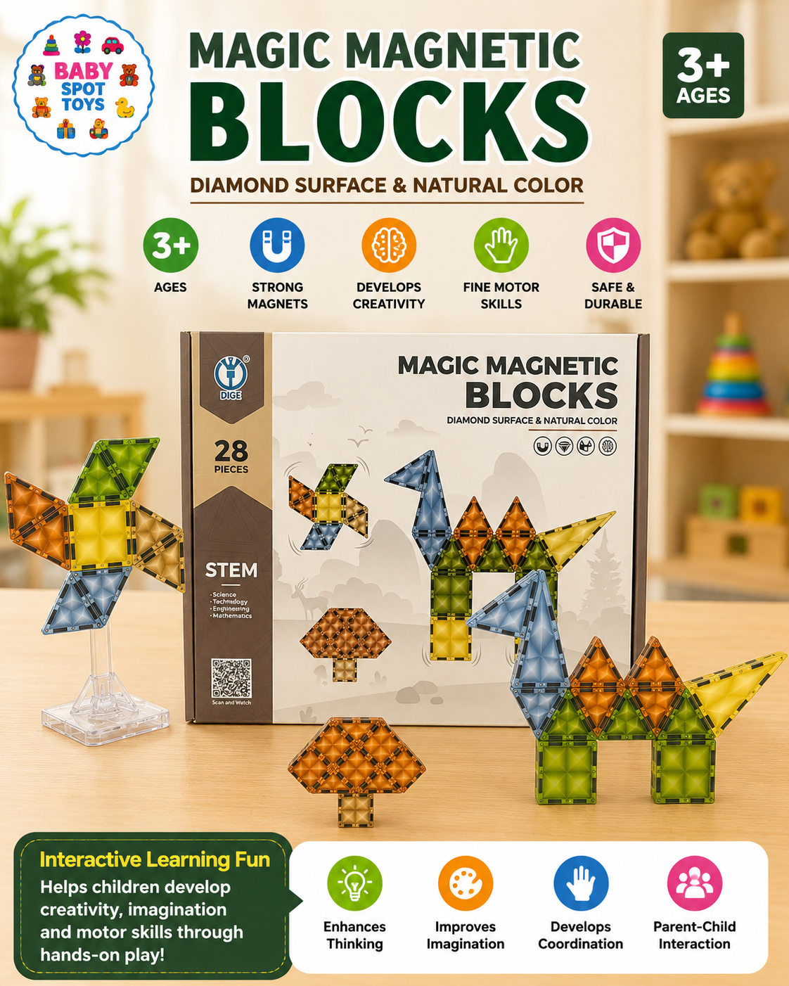 28-piece magic magnetic STEM blocks