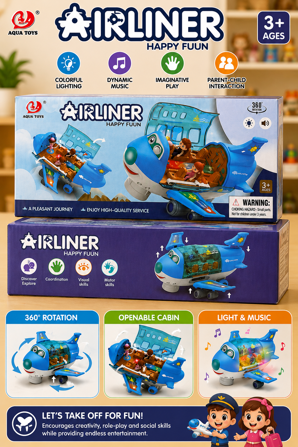 Aeroplane toy with flashing lights and sound