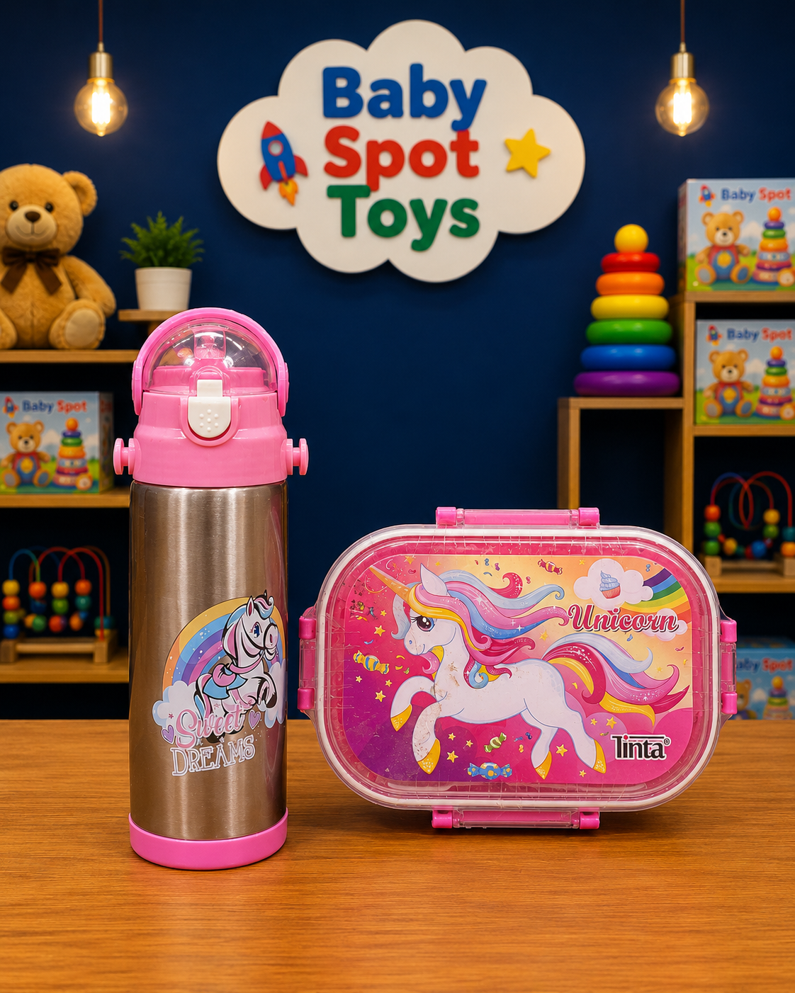 Unicorn themed lunch box and bottle combo for kids
