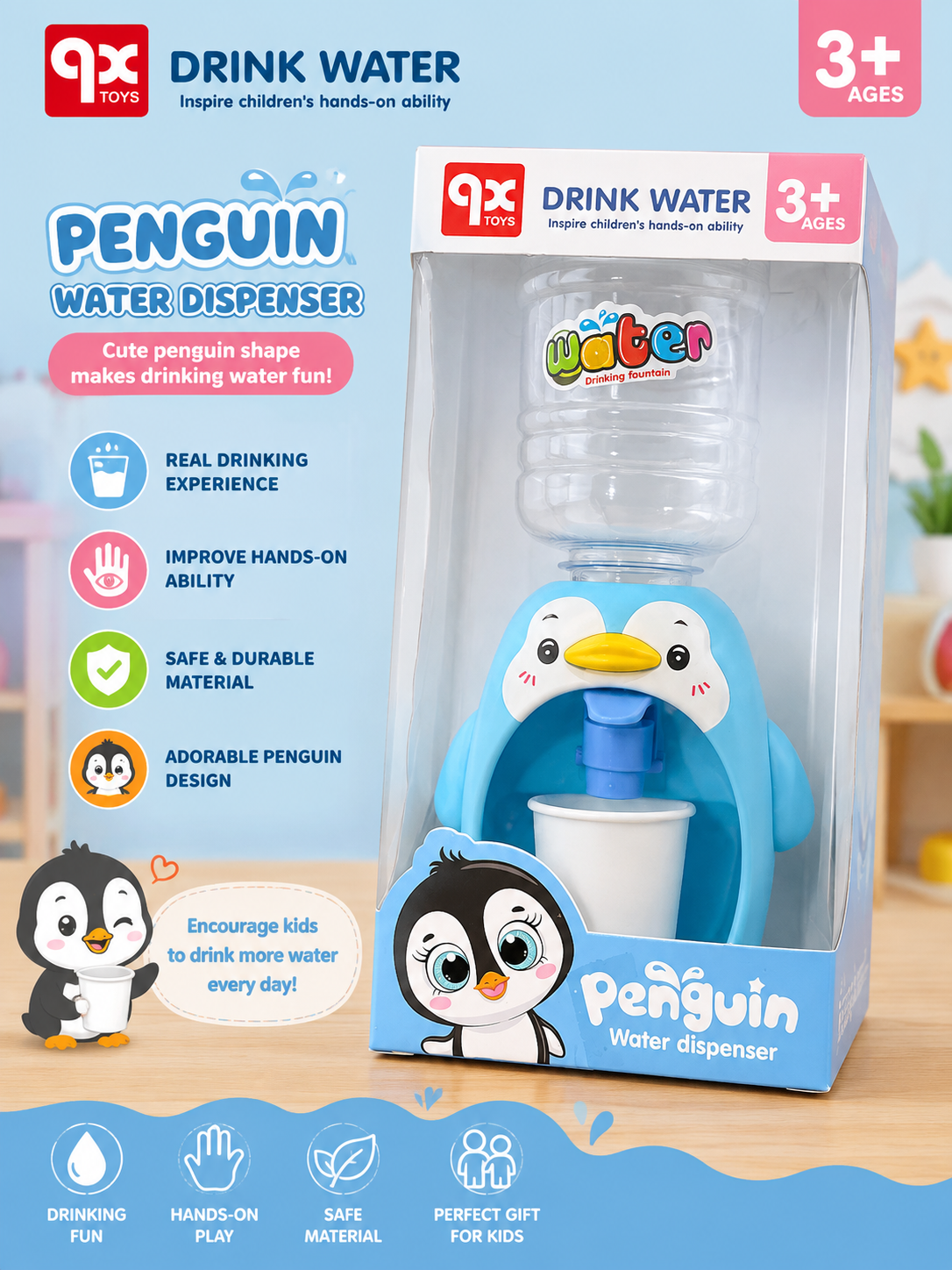 Penguin Water Dispenser – Kids Drinking & Pretend Play Toy
