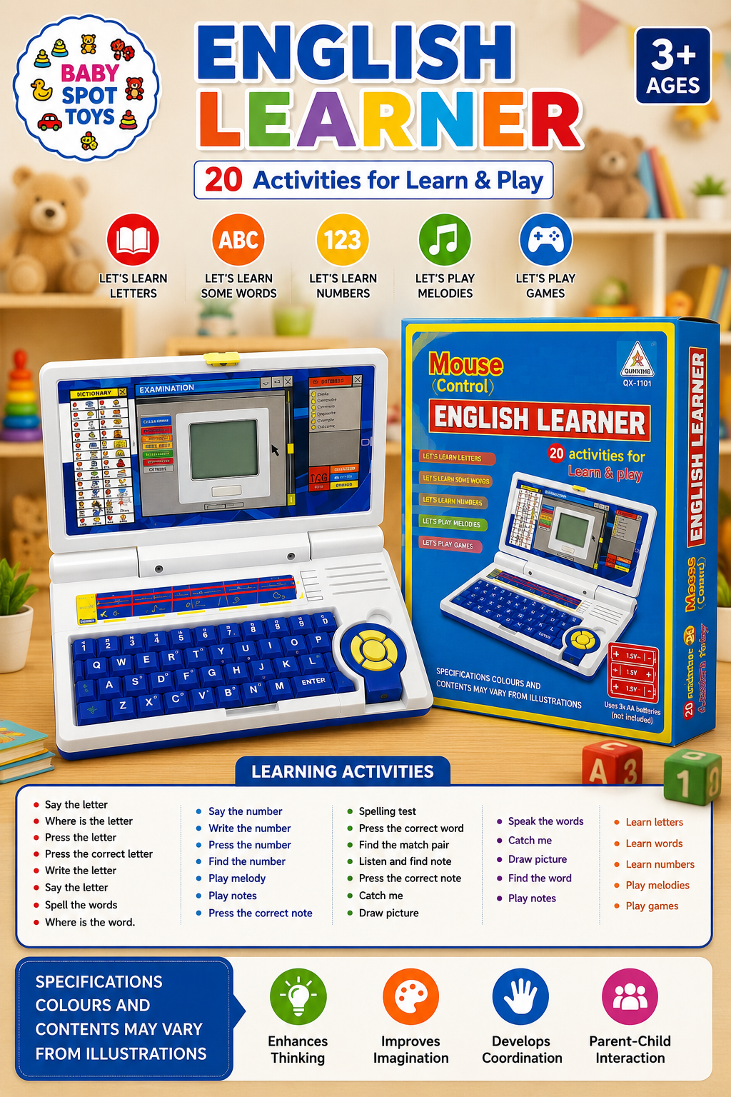 Kids educational laptop with 20 activities