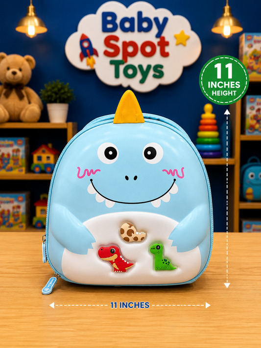 Cute 3D Dinosaur Kids Backpack – Blue 11-Inch Preschool & Travel Bag