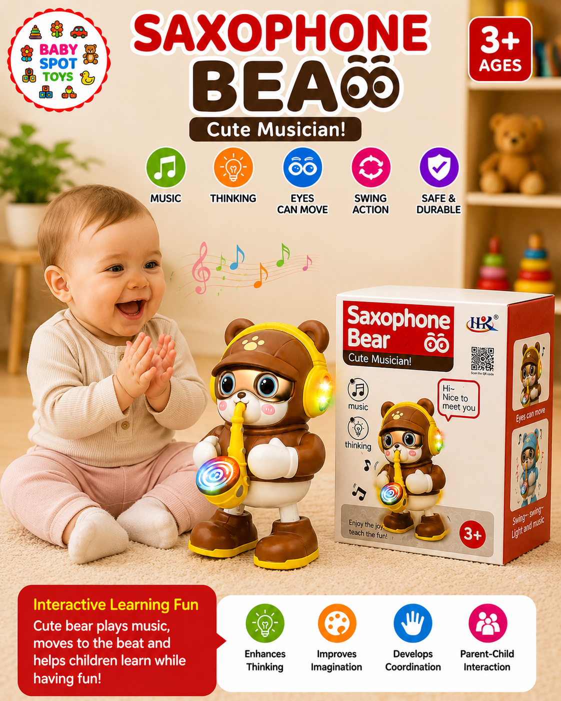 Interactive saxophone bear toy