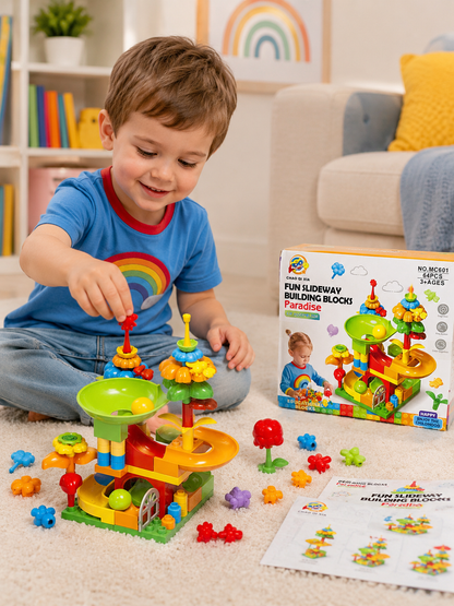 Fun Slide way Building Blocks Paradise – 64PCS Marble Run Educational Toy
