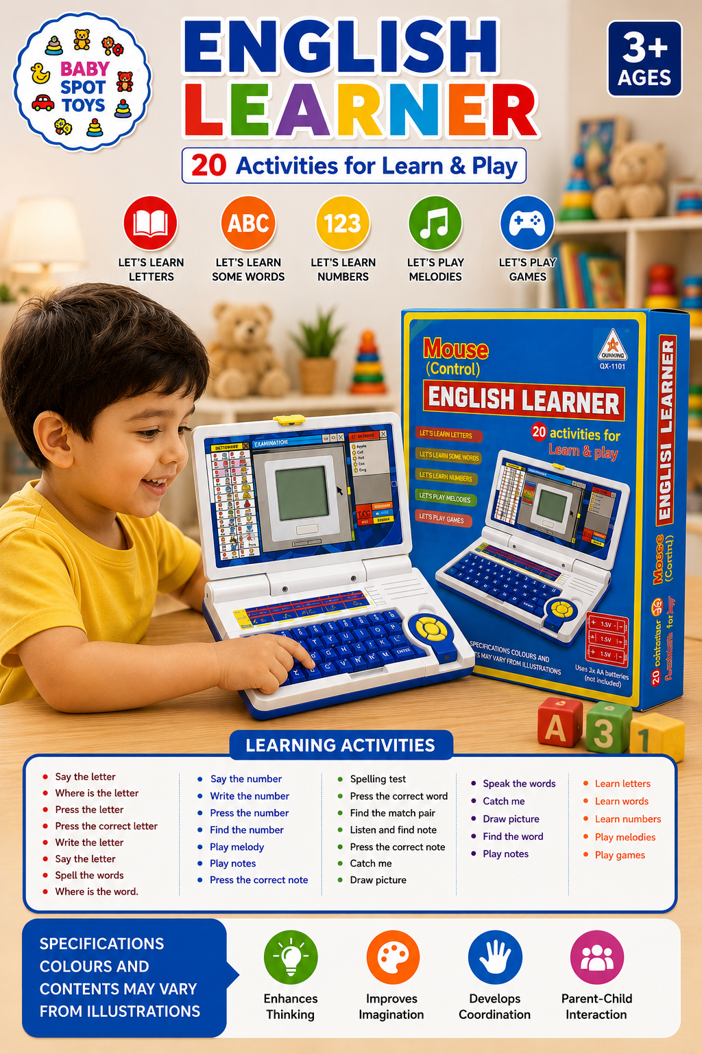 Children's learning laptop with activities