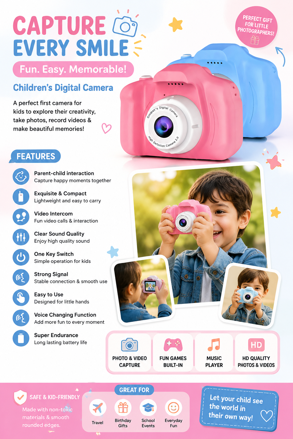 Kids Digital Camera with LCD Screen & Video Recording