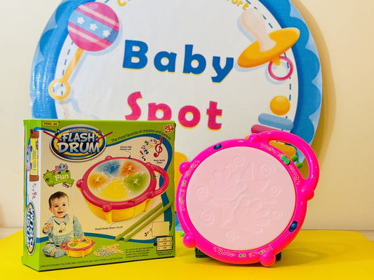 Let your little rockstar explore music, rhythm, and coordination with the Musical Flash Drum! This interactive drum is designed to captivate young minds with flashing lights, engaging sounds, and exciting beats. With three game modes, nine delightful songs, and nine unique drum sounds, it offers endless entertainment while boosting sensory development and motor skills.

