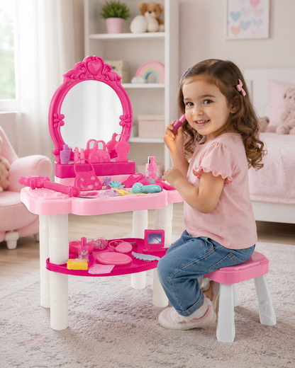 Children's pretend dressing table with stool