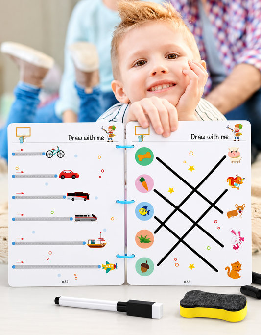 Reusable Educational Tracing Work Book for kids 64 Pages ( 2 Markers & Duster Attched).                    (Urdu Tracing also included in this book)