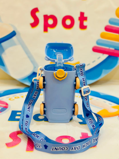 Bus-shaped kids water bottle with straw