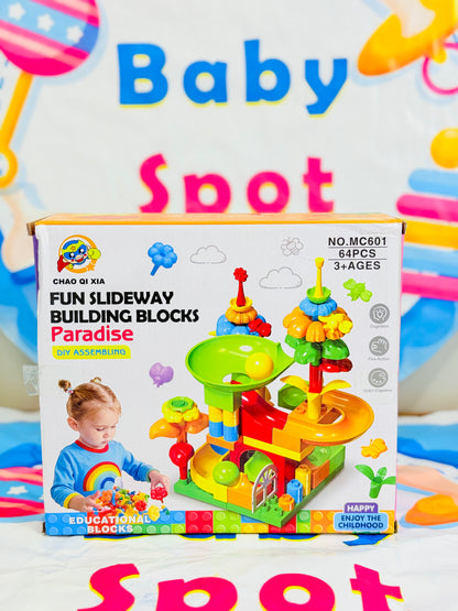Fun Slide way Building Blocks Paradise – 64PCS Marble Run Educational Toy