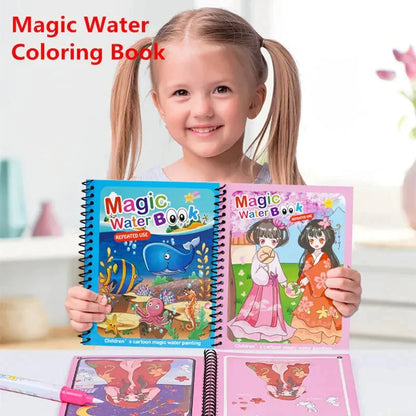 Magic water painting book with reusable pages for children