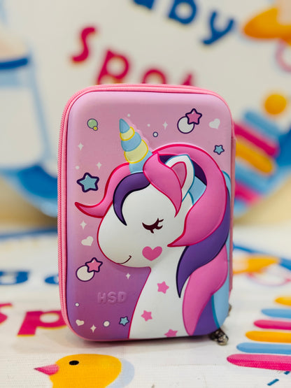 3D unicorn pencil case for kids with embossed design