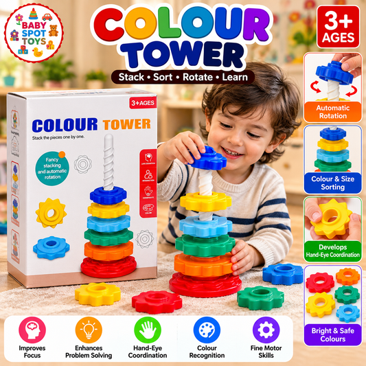 Colour Tower stacking and automatic rotation educational toy for kids