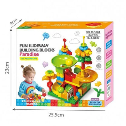 Fun Slide way Building Blocks Paradise – 64PCS Marble Run Educational Toy