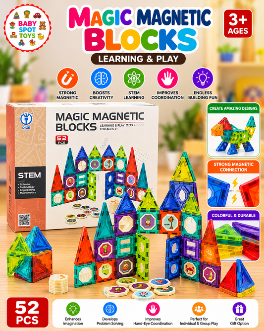 Magic Magnetic Blocks 52 Pcs STEM Building Toy for Kids