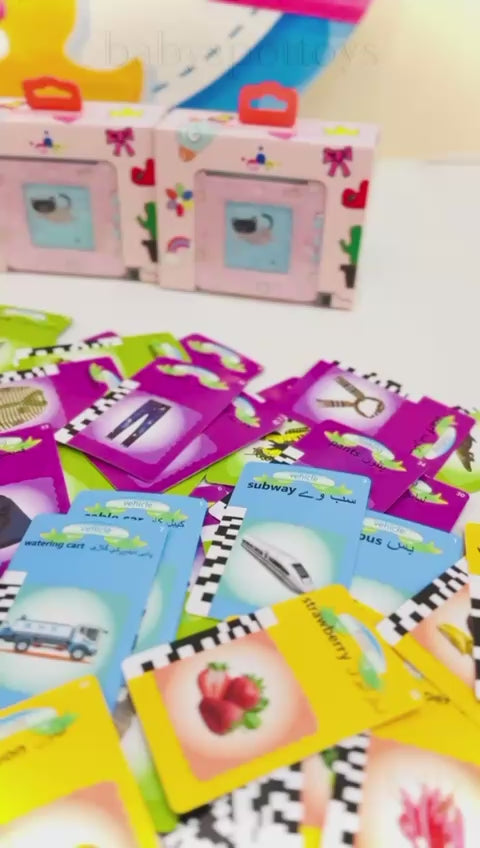 Kickstart your child’s learning journey with the Bilingual Flash Card Reader Toy – the perfect blend of education and play! Designed for curious little minds, this interactive tool introduces kids to the world of words in both English and Urdu, making language learning a truly exciting adventure.

