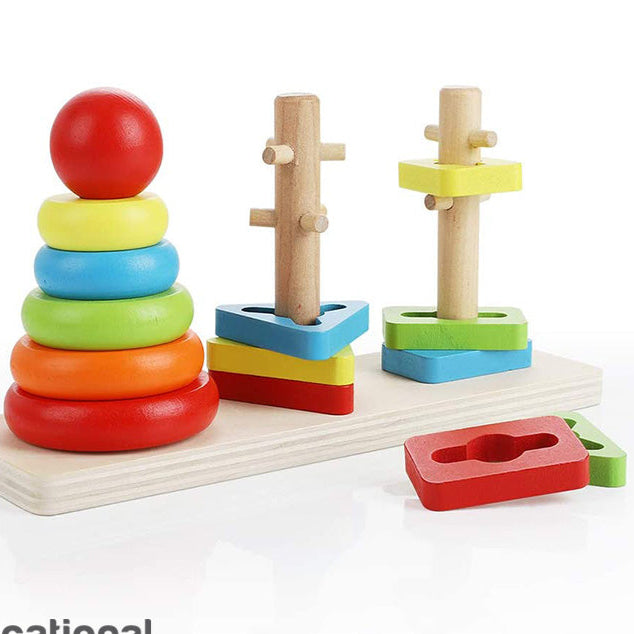 Rainbow Wooden Shape Stacker – Learn, Sort & Play! 🌈🔺
