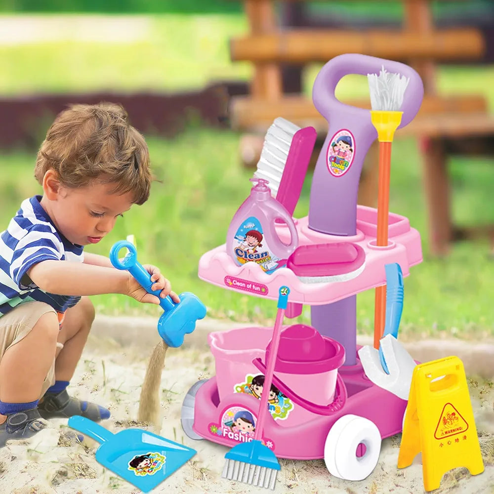 Realistic Cleaning Set Kit With Trolley Toy For Kid