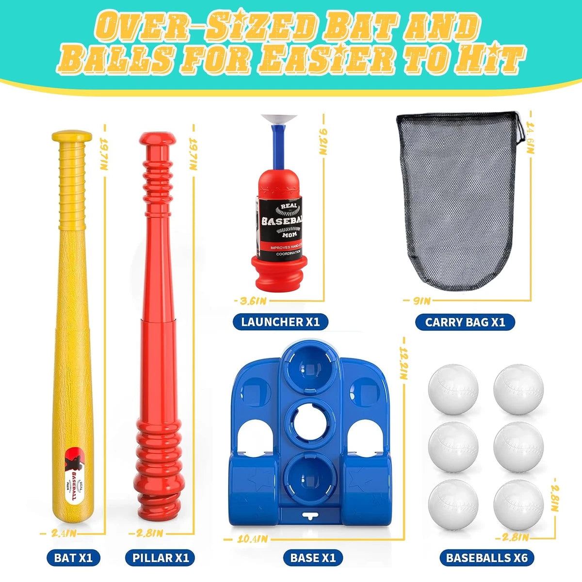 Base Ball Sets for Kids Toddlers Baseball Tee Ball Set - Includes 6 Baseballs