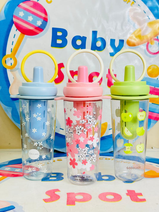 Floral design portable straw cup for kids 950 ml capacity