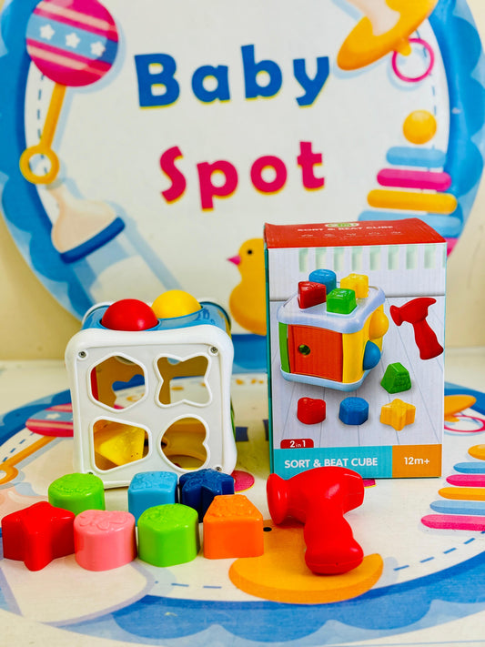 Shape sorter and hammering cube toy for kids