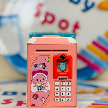 Password protected ATM money box for children