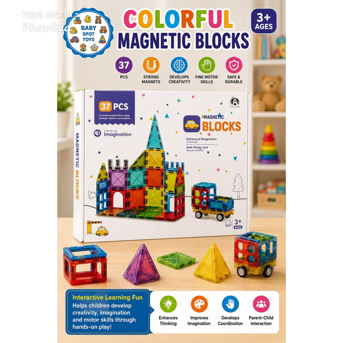 37-piece colorful magnetic blocks STEM set